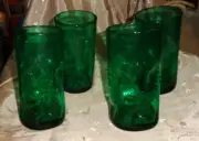 4 vintage pilgrim hand blown green crackle glass glasses with dimples