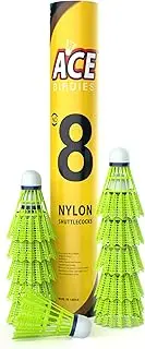 Ace Badminton Birdies, Badminton shuttlecocks, 12 Pcs Set shuttlecocks for Badminton Outdoor, Birdie Balls Nylon Feather with Strong Cork Head, Sturdy and Well-Balanced.