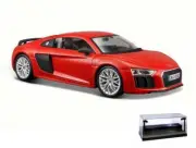 DIECAST CAR W/LED DISPLAY CASE AUDI R8 V10 PLUS RED MAISTO 31513 1/24 SCALE