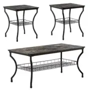 VECELO Coffee Table 3 Pieces Baskets Storage Bins w/ Metal Legs Brown Style 1