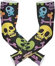 [Yoogain] UV Protection Upper Arm Compression Cool Cartoon Skull Art Sleeve Women Sun & UV Protection Two Way Wearing Styles cubre brazos, Cool Cartoon Skull Art