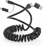 Car CarPlay Cable for iPhone 16,USB C/USB to USB-C/Lightning Coiled 4-in-1 USB-C Cable 4FT Car Charger Cord for iPhone 16, 15,14 Samsung Galaxy, Google Pixel,Supports Apple CarPlay & Android Auto