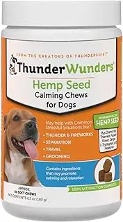 ThunderWunders Hemp Dog Calming Chews | Vet Recommended for Situational Anxiety | Fireworks, Thunderstorms, Travel & More | Made with Hemp Seed, Thiamine, L-Tryptophan, Melatonin & Ginger (60 Count)