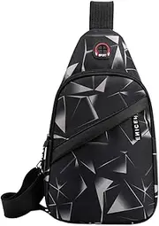 [B/M] Small Sling Chest Shoulder Bag, Chest Bags - Lightweight Nylon Chest Bag with Earphone, Large Capacity wirh Multi Compartments, for Outdoor Travelling Cycling Hiking Running B/