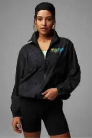 Fabletics Oversized Flyweight Windbreaker Jacket Black High Frequency Reflective