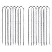 16 Pcs 16" Trampolines Wind Stake, U Shape Rebars Stakes, Silver Tone