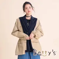 在飛比找momo購物網優惠-【betty’s 貝蒂思】設計款西裝領拼接休閒外套(卡其)