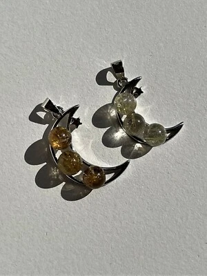1 x Rutilated Quartz Moon Crystal Pendant (925 Silver) PD011