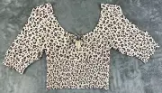 NEW American Eagle Cropped Top Women's Medium Leopard Print Zip