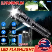 1200000LM LED Flashlight Zoom Light Super Bright Torch USB Rechargeable Lamp AU#