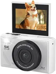 5K Vlogging Camera for YouTube, 75MP Digital Camera for Photography and Video with 3in Flip Screen, 18X Digital Zoom Compact Camera, Portable Auto Focus 5K Camera for Teens