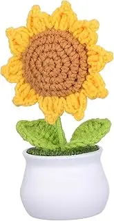 Beaupretty Handmade Knitted Sunflower Potted Plant Aesthetic Crochet Flower for Car Dashboard Home Desk Decoration Unique present Idea with Craftsmanship