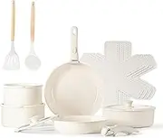17 Piece Pots and Pans Set, Nonstick Kitchen Cookware Set, Ceramic Induction Detachable Handle Cookware, Non Stick Cookware Pan Set with Removable Handle for All Stove Tops, PFAS and PFOA Free