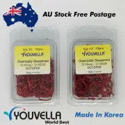 Fishing Hooks Youvella Chem Sharpened Octopus Red 100pc Bulk Korea Made Free Pos