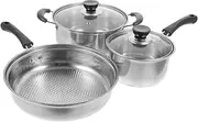 SECFOU 1 Set Kitchen Cookware Soup Pot Frying Pan Stainless Steel Scratch Resistant Easy to Clean for Everyday Cooking