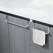 2 Pieces Kitchen Towel Holders Stainless Steel, Over Cabinet Towel Bars Cupboard Shelf Towel Rails Towel Racks for Door Behind, Silver