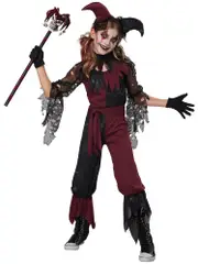 Hobbypos Psycho Jester Horror Clown Joker Evil Scary Halloween Child Girls Costume