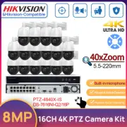 Hikvision 16CH 4K PTZ CCTV System 8MP 40X Zoom MIC IR Dome Camera Auto Tracking