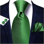 [VSOLS] Men's Blue Black Striped Tie 3.4" Tie Pocket Square Cufflinks Wedding Party Silk Tie Set (Color : SN-3364, Size : 59.06 * 3.35in)