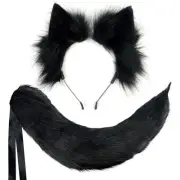 Fox Ears and Tail Set Faux Fur Cat Ears Headband Long Furry Fox Tail begoV