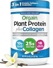Orgain Protein Powder + Collagen, Creamy Chocolate Fudge - 25g of Protein, 1B Probiotics, 10g Collagen Peptides, Supports Hair, Skin, Nails, Joints & Gut Health, Non Dairy, Gluten and Soy Free, 1.6Lb