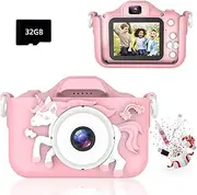 Kids Camera Gifts for 3-8 Year Old Boys Girls, IGGDOQI Children Digital Camera with Silicone Cover, HD Video 2 Inch Screen for Outdoor Play with 32GB TF Card & Card Readers for Boys Girls Gift (Pink)