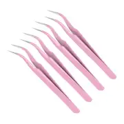 4pcs Curved Tip Tweezer Professional Tweezers for Eyebrow Lab Pink