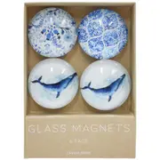 4pc LVD Whale Large Glass 13.5cm Fridge Magnet/Magnetic Decorative Round Set