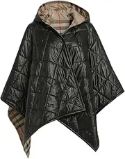 [Rainraps] Pufferrap | Women’s Rain Puff Pashmina Poncho Wrap Shawl Quilted Cape Water-Repellent, Lightweight, Reversible & Hooded Wrap Open-Arm Design, Cozy Insulation – One Size (Black & Plaid), Black