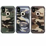 For iPhone 15 14 13 Pro 12 11 XS Max XR 8 7 6+ Shockproof Tough Bumper Camo Case