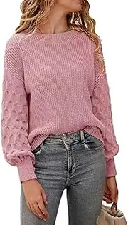 [Valtorixia] Women's 2025 Winter Pullover Sweater Casual Crewneck Sweaters for Women Loose Plain Jumper Sweater (Pink,Small)