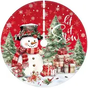 Snowman Christmas Tree Skirt 48 Inch Red Rustic Snowflaks Christmas Tree Deco...