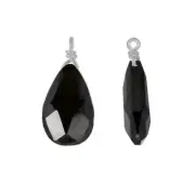 4 CZ Sterling Silver Flat Briolette Dangle Charm Earring Beads Jet Black #98354