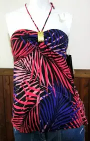 SOFIA VERGARA WOMANS SMALL (S) PINK LEAF ROUCHED GATHER FRONT HALTER TOP NWT