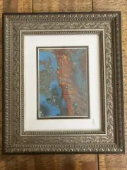 Hand Poured Original Acrylic Painting, Antique Silver Frame, 13.5” X 11.5”.