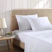 [Tommy Bahama] Queen Sheet Set, Solid Cotton Embroidered Bedding Set, Designer Home Décor (White/Turquoise, Queen)