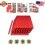 Interlocking Non-Slip EVA Foam Exercise Mat - 1-Inch Checkered Gym Flooring