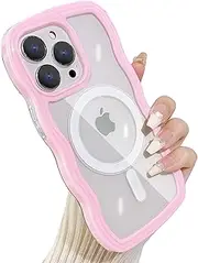 [Yeddabox] Compatible for iPhone 14 Pro Case with Magsafe, Wave Magnetic Phone Case Cute Water Ripple Candy Colors Frame Shockproof for iPhone 14 Pro Phone Case for Women 6.1 Inch - Pink