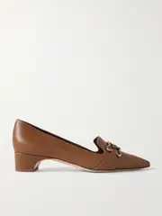 [Manolo Blahnik] Manolo Blahnik - Phoebpla 30 Embellished Leather Pointed-toe Loafers - Tan - IT41.5 IT 41.5 Brown