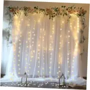 Tulle Backdrop Curtain with Lights String for Wedding Parties 10x10ft White