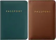 [Frienda] 2 Pieces Bridal Passport Covers Holder Travel Wallet Passport Case, Brown and Green, Classic