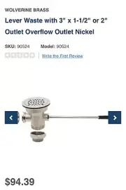 WB Waste Drain Valve, Lever Handle, 3-1/2" x 1.5” -2” Outlet Overflow Nickel