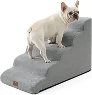 Wide Dog Stairs for Large Dogs 19.7" Width, Dog Step for Small Dogs Puppy or Cat, Medium Pet Ramp for High Bed or Car, High Density Foam Ladder, 19.7x33x22.4 in, Stable, 5 Step, Grey