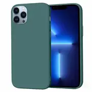 For Apple iPhone 13 Pro Max Silicone Silky Soft Case with Microfiber TPU Ultra Slim Anti Scratch Shockproof Cover (Dark Green)