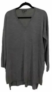 EILEEN FISHER Sweater Medium, Fine Merino Wool, V-Neck Hi-Low Pullover Gray NEW