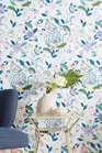 Anthropologie Sylvia Wallpaper Color “Light Denim” Floral Peacock Colorful