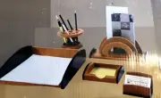 New Cornerstone Collection 5-Piece Organize Desk Set - Honey Maple & Black Wood