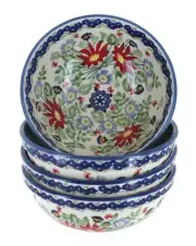 Blue Rose Polish Pottery Jungle Bouquet 4 PC Dessert Bowl Set