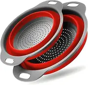 Basket Collapsible Colander Set of 2 Round Silicone Kitchen Strainer Set - 1 Large 1 Small Perfect for Draining Pasta, Vegetable and Fruit