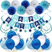 Birthday Decorations Blue, Happy Birthday Decorations Party Supplies for Men Wom